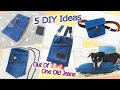 5 DIY Simple Projects Out Of One Pair Old Jeans - Recycle From Old Denim - Old Jeans Crafts