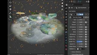 Blender 3.6 Lotus Pond Rain geometry simulation nodes