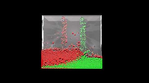 Fluid particles simulation test 2 - two fluids particles (6k) with different mass