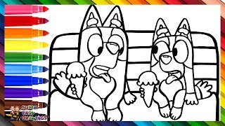 Drawing and Coloring Bluey and Bingo Eating Ice Cream 🐶🍦🌳 Drawings for Kids