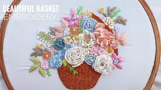 Basket And Flowers Embroidery Tutorial | Hand Embroidery For Beginners | #Embroidery Patterns