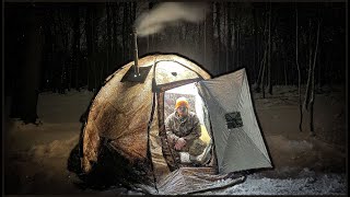 Pop-Up Hot Tent Camping In Lake Effect Snow