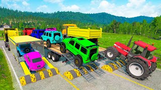 Flatbed Trailer Toyota LC Cars Transportation with Truck - Speedbumps vs Cars - BeamNG.Drive #01