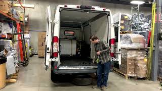 WM Systems swivel loading ramp install and operation instructions in a Dodge Ram Promaster cargo van