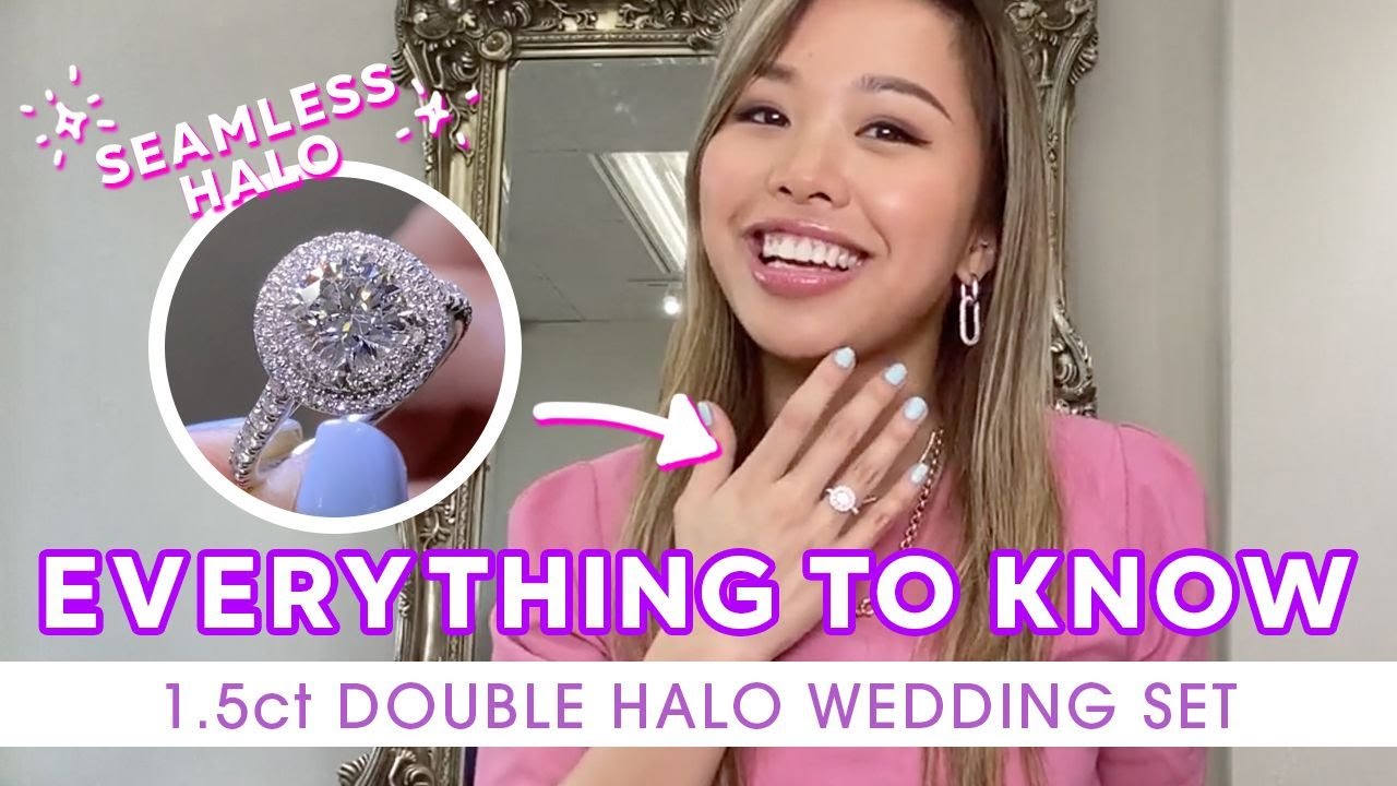 Everything You Need to Know About Double Halo Rings | 1.5ct Round Diamond Shared Prong Wedding Set