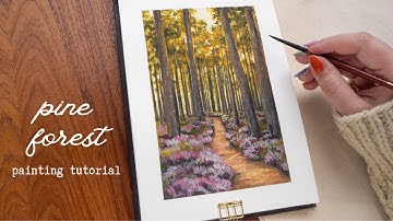 Pine Forest Painting Tutorial | STEP BY STEP Gouache Landscape