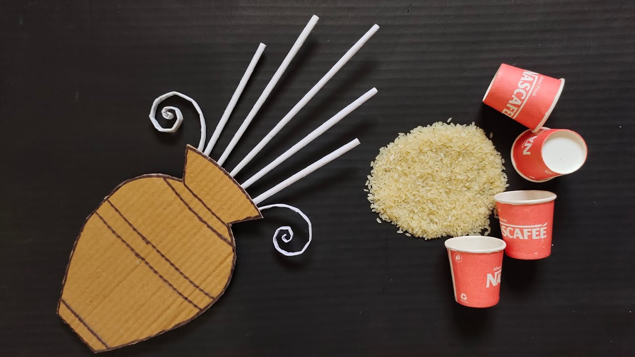 3 DIY best out of waste paper cup and rice wall hanging craft/wall ...