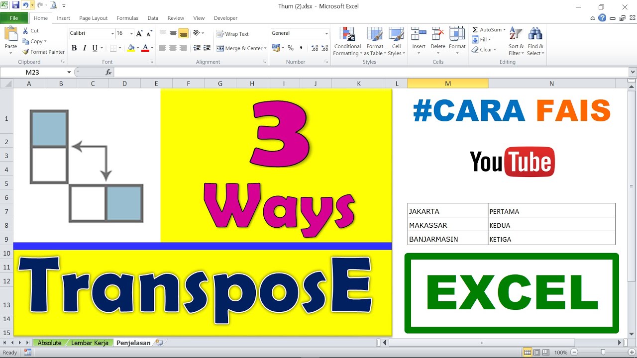 Cara Mengubah Data Vertikal Menjadi Horisontal Di Excel Youtube
