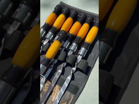 Подарункові шампури в чохлі з дерев'яною ручкою для шашлику + подвійний шампур для курки, видео 1