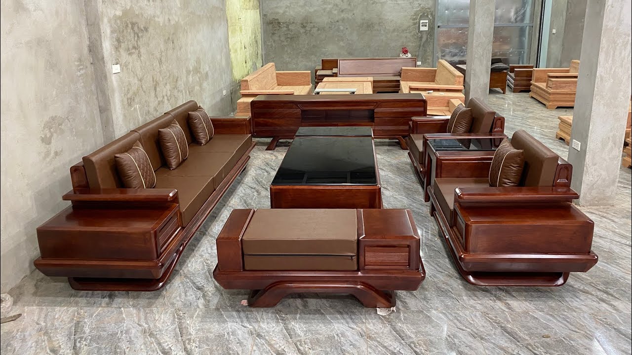 Mẫu bàn ghế sopha phòng khách hiện đại chân thuyền 