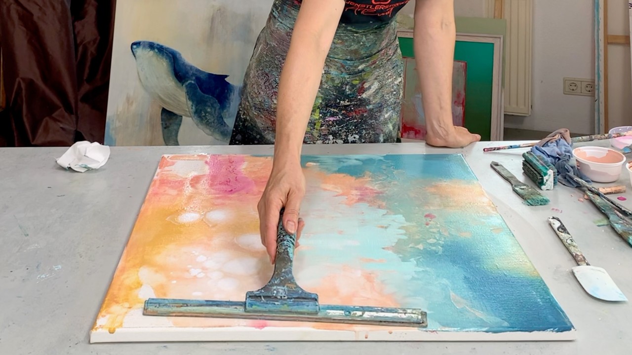 Wow-Effekte!! Techniken in Acryl abstrakt – Malen mit Fensterwischer & Tuch