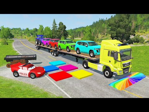 Flatbed Truck McQueen | Transportation with Truck - Pothole vs Car #16 | BeamNG.Drive Gameplay