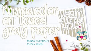 One Card Design Three Ways - Part Two| Prismacolor on Toned Gray| Mama Elephant Fuzzy Hugs