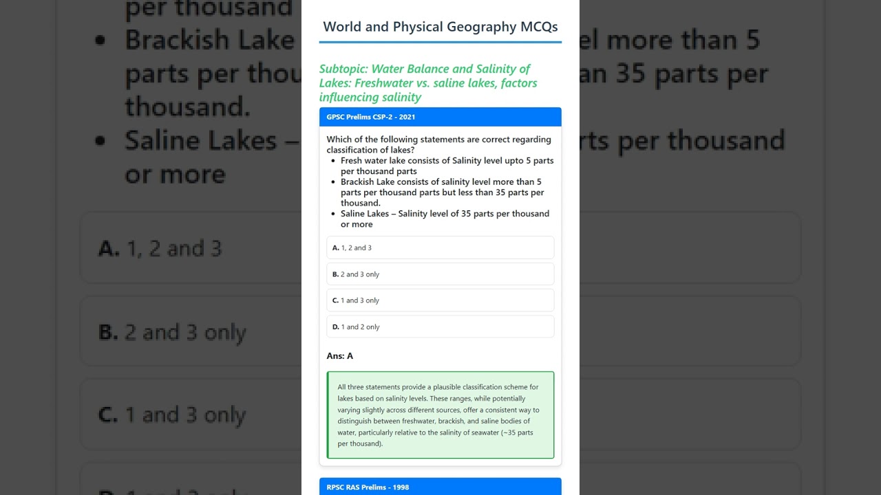Water Balance and Salinity of Lakes: Freshwater vs. saline lakes, factors influencing salinity