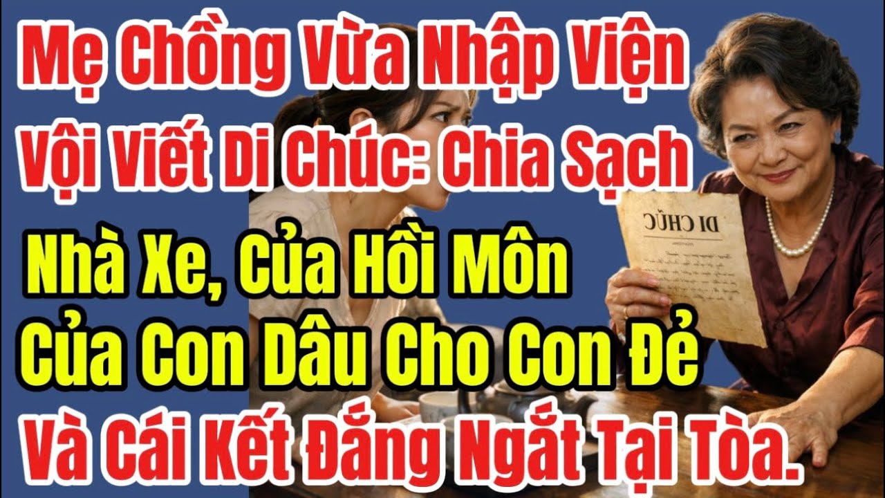 Mẹ Ck Vừa Nhập Viện Vội Viết Di Chúc:Chia Sạch Nhà Xe,Của Hồi Môn Của Con Dâu Cho Con Đẻ,Cái KếtĐắng