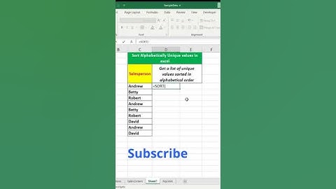 Get a list of unique values sorted in alphabetical order in excel #shortvideo #excelformula