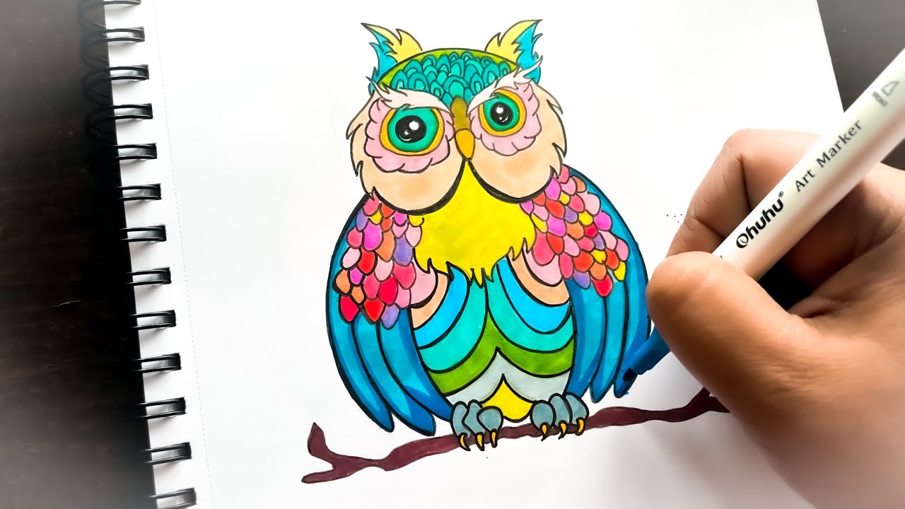 Black And White Coloring Of An Owl With Big Eyes Outline Sketch Drawing  Vector, Owl Drawing, Wing Drawing, Eyes Drawing PNG and Vector with  Transparent Background for Free Download