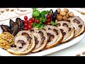 2в1 - Горячее блюдо и холодная закуска на праздничный стол! Рулет из свинины с черносливом и орехами