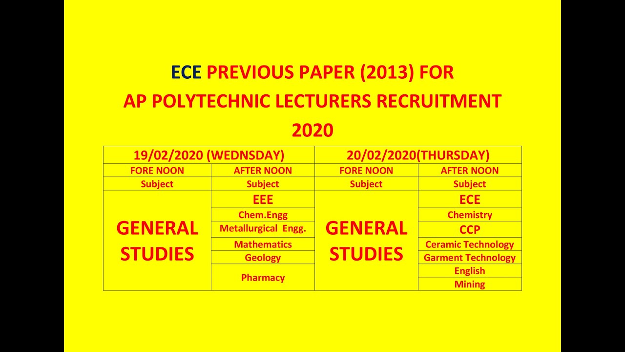 AP POLYTECHNIC LECTURERS EXAM 2019 ECE Previous Paper 2013 YouTube AP POLYTECHNIC LECTURERS EXAM 2019 ECE Previous Paper 2013 YouTube