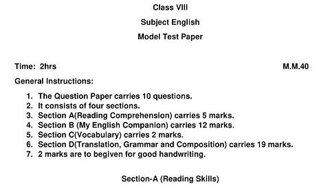 pseb class-8 English bi monthly november sample paper