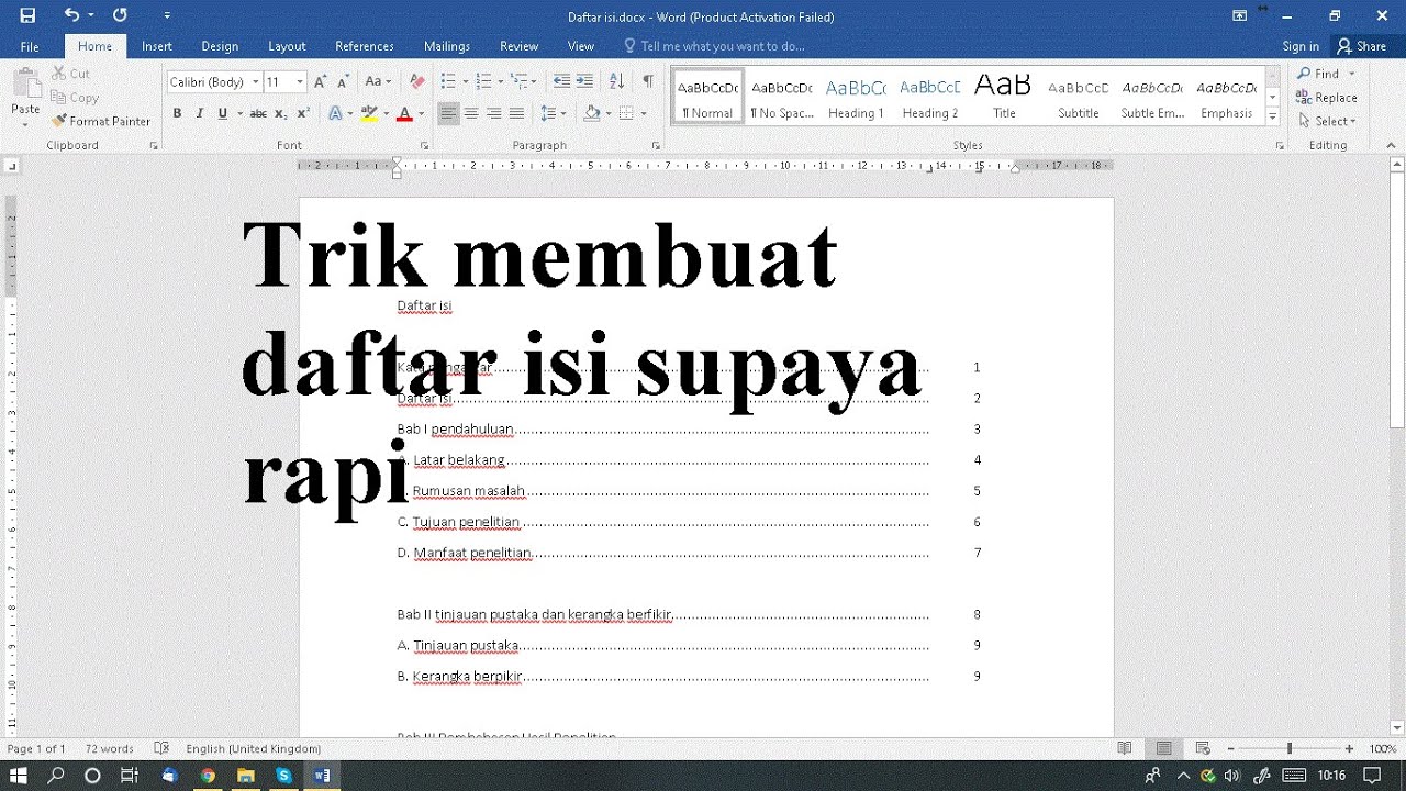 cara membuat daftar isi di word