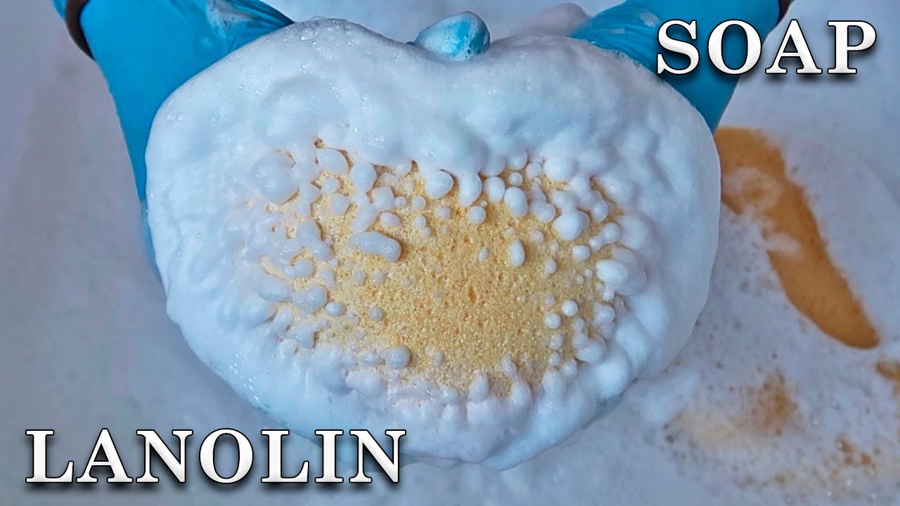 ASMR Soapy Sponge Squeezing 🧼 LANOLIN BAR SOAP 🧽 Satisfying Soapy Suds