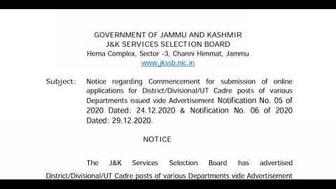 Jkssb Change The Date Of Apply Online Applications of Notification No. 05 Dated 24/12/2020 & No.6