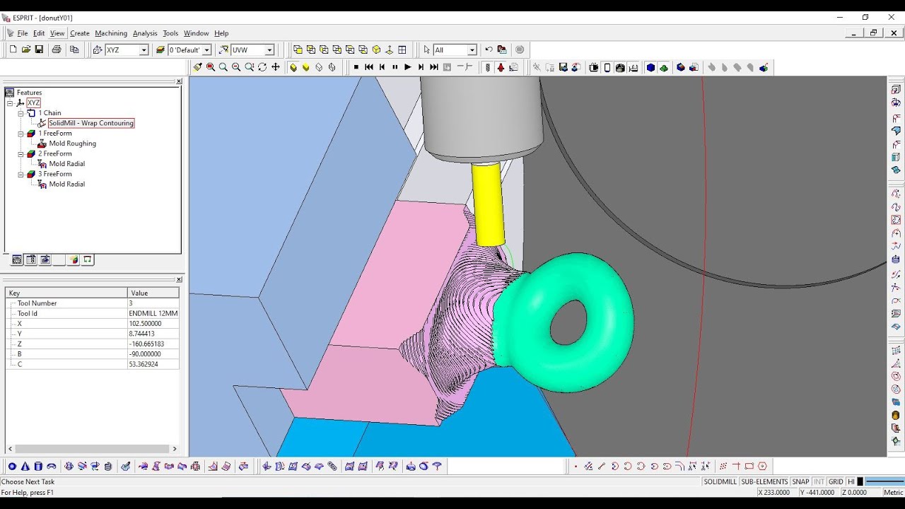Esprit CAM : Twist-Donut 4/7 :  Wrap Contouring