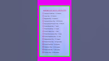|| Important Days and Dates ||