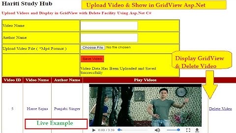 Upload Video and Display in GridView ( Delete Facility ) in Asp.Net C# | Hindi | Online Learning