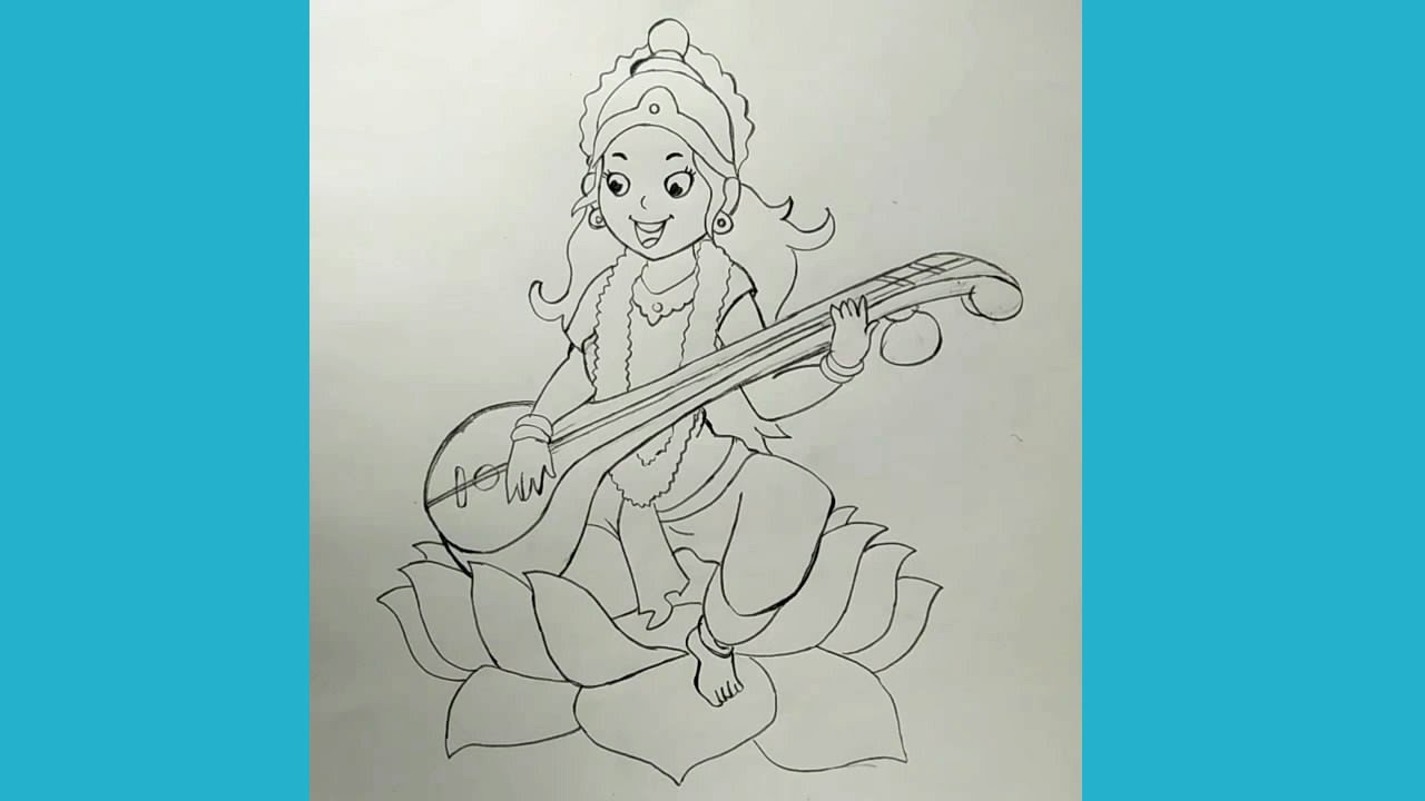 Saraswati drawing, Oil pastel drawing, Step by step - YouTube