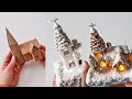 Snowy miniature church using tissue toilet paper roll tubes  air dry clay