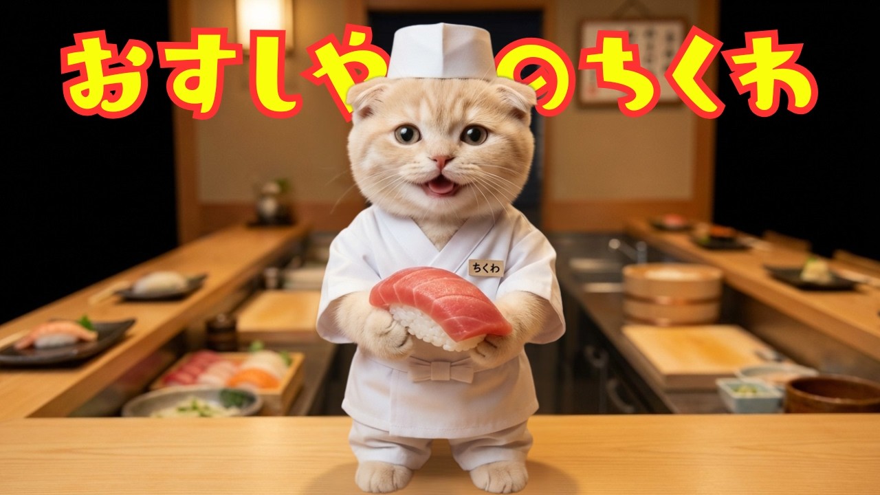 世界一笑う猫ちくわ】はじめての握りに挑戦だよー！お寿司屋のちくわ