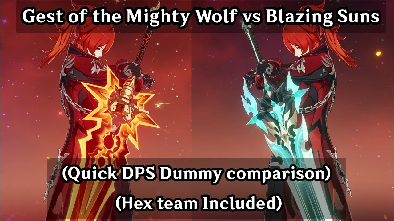 Diluc + Gest of the Mighty Wolf vs Blazing Suns DPS Dummy test (Hex team Included) | Genshin Impact