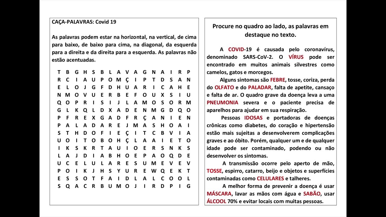 Combate ao coronavírus: caça-palavras - Escola Kids