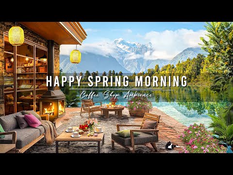 Springtime Lake & Happy Spring Jazz Music at Outdoor Coffee Shop Ambience for Relaxing, Study, Work