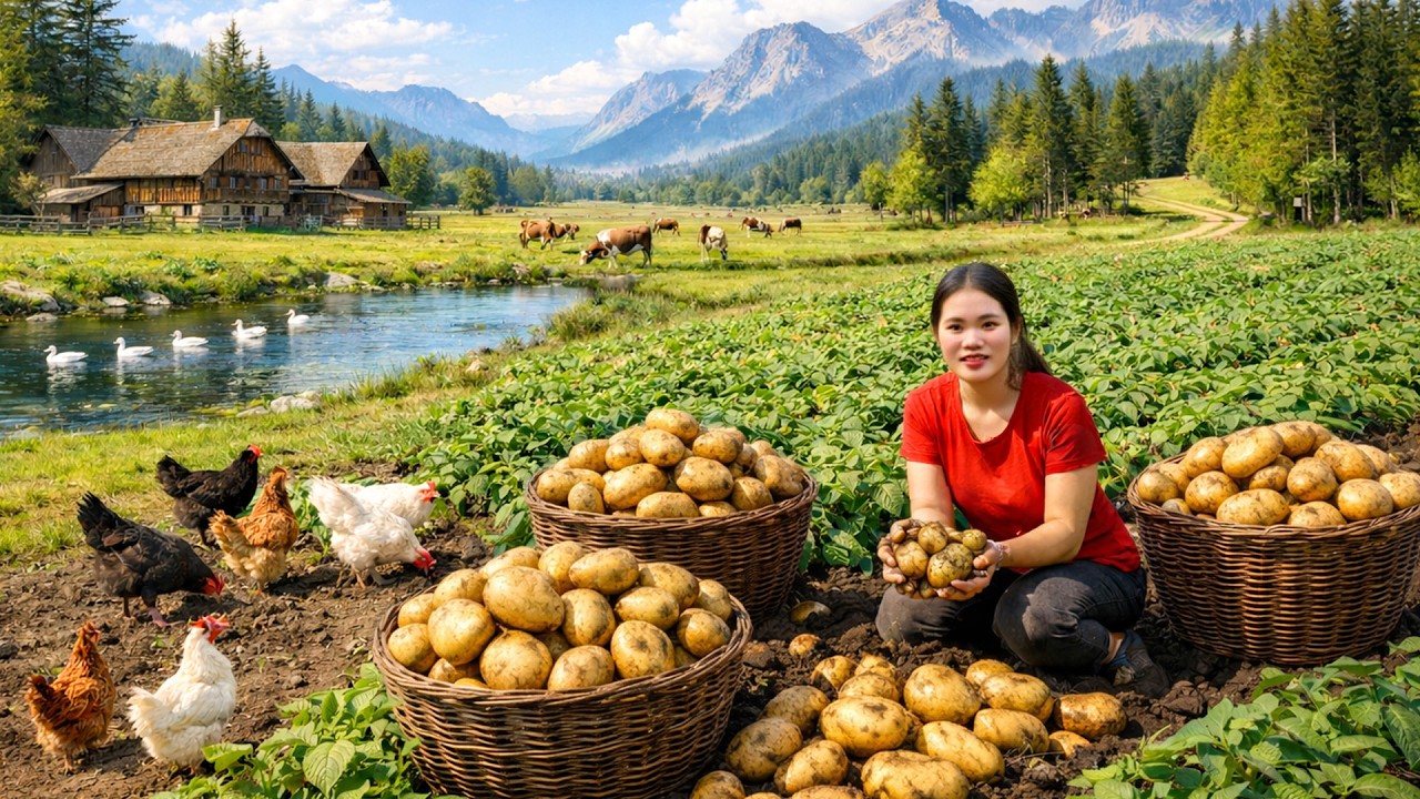 Cosecha papas y caracoles para vender en el mercado | Cocina caracoles con limón y hierba limón