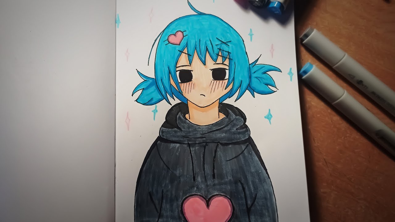 Simple Drawing anime girl in sketchbook with copic markers - YouTube