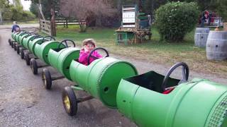 Kids at the tractor trailer train ride!