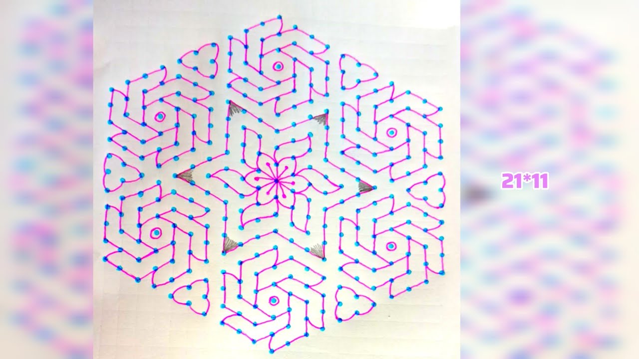 21*11 точек ранголи 🌺 простые и легкие дизайны 🌺 цветные ранголи 🌺🌺 подпишитесь на мой канал