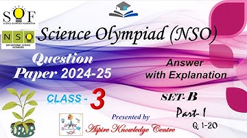 Class 3 Science Olympiad Question Paper 2024 Set-B | NSO Class 3 Question Paper Part- I #v26