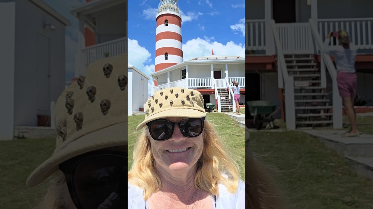 ⁣Hope Town Lighthouse visit.  can you see Ingenuity in the far anchorage?  look closely!