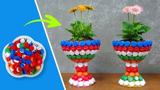 Gerbera Garden, Recycling Plastic Bottle Caps To Make Beautiful Flower Pots Stand For Garden