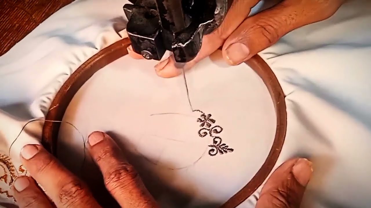 Gents Machine Embroidery Pocket Side Design | Golden & Chocolate Thread | Elegant Men Wear