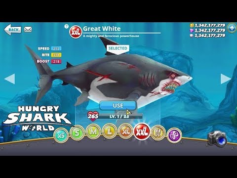 Hungry Shark World BUT I GAME WITH THE ENEMY GREAT WHITE SHARK IS SCARY! HACK MOD APK GEMS AND MONEY