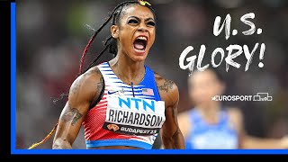 What A Moment! Sha'Carri Richardson Brings USA The Double In the Sprint Relay! | Eurosport