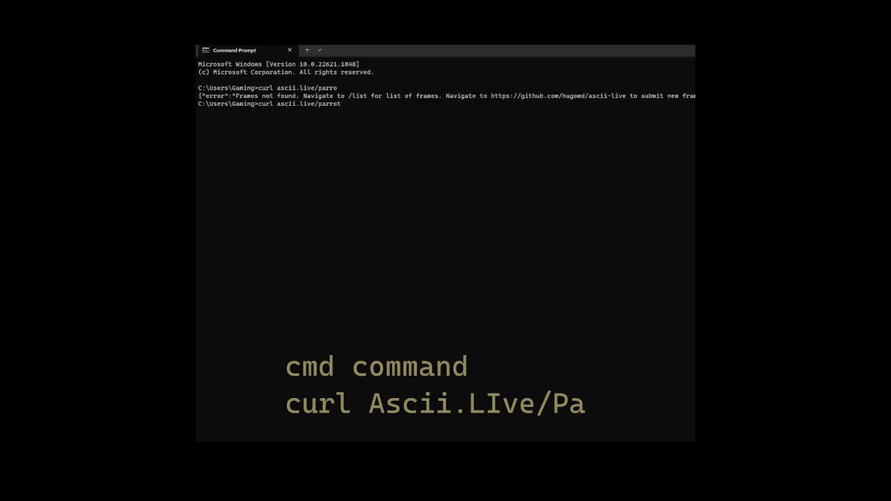 Magic cmd command curl ascii live parrot shorts cmd commando 