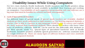 DISABILITY ISSUES WHILE USING OR TEACHING COMPUTERS