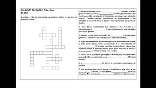 Palavras cruzadas 8º ano Puberdade