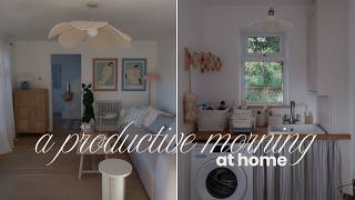 a productive morning at home | tidying up, new lamp unboxing, organising pantry drawer & laundry